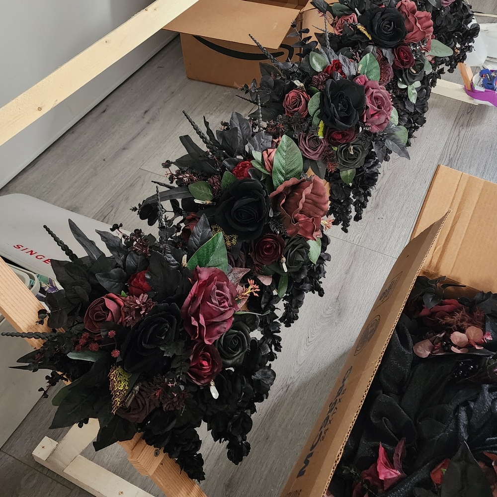 Gothic Floral Arrangement with Black and Burgundy Roses